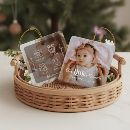 Our Little Miracle Baby Birth Stats Photo Keepsake Keramisch Ornament