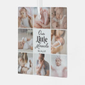 Our Little Miracle Newborn Baby Photo Grid Collage Glas Ornament (Voorkant links)