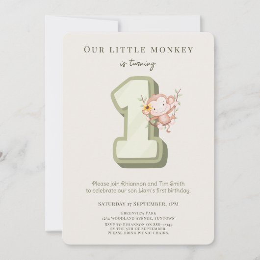Our Little Monkey 1st Birthday invitation (Devant)