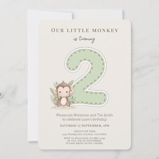 Our Little Monkey 2nd Birthday invitation (Devant)