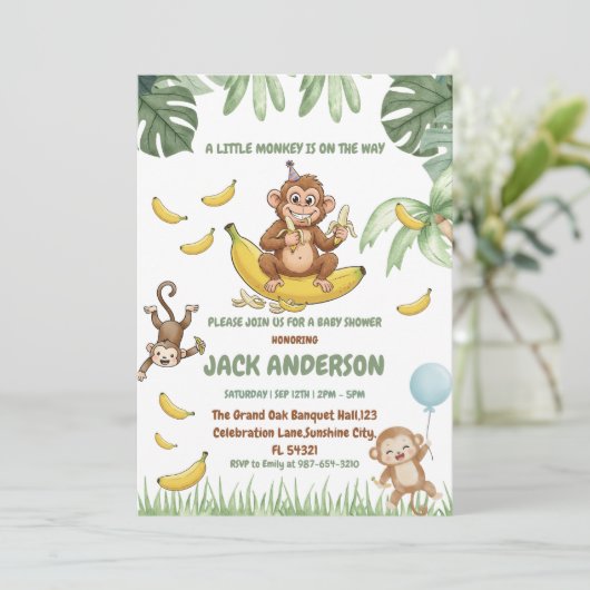 Our Little Monkey is Turning 1 Birthday Party Kaart (Staand voorkant)