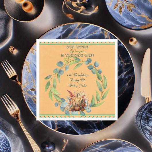 Our Little Pumpkin 1st Birthday Fall Wreath Orange Servet