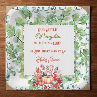 Our Little Pumpkin 1st Birthday Green Fall Wreath  Papieren Bordje