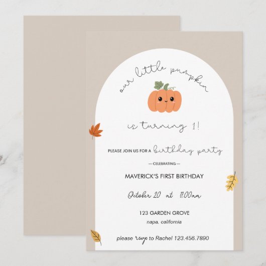 Our Little Pumpkin First Birthday Invitation (Devant / Derrière)
