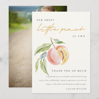 Our Little Sweet Peach Watercolor Birthday Photo Bedankkaart