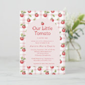Our Little Tomato Baby Shower Invitation Pink (Debout devant)
