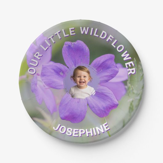 Our Little Wildflower Purple Geranium Custom Photo Papieren Bordje (Voorkant)