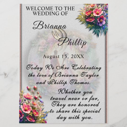 Our Love Reaches The Moon Floral Wedding Programma (Voorkant)