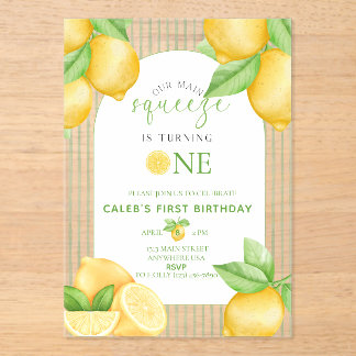  Our Main Squeeze Lemon 1st Birthday Invitation Acryl Uitnodigingen