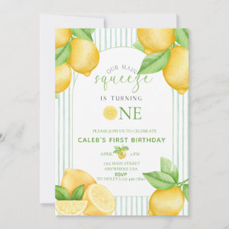  Our Main Squeeze Lemon 1st Birthday Invitation Kaart