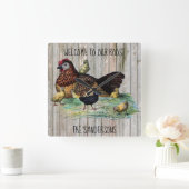 Our Roost Rustic Chicken Clock Vierkante Klok (Huis)