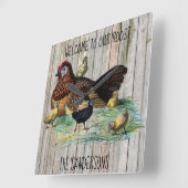 Our Roost Rustic Chicken Clock Vierkante Klok (Hoek)