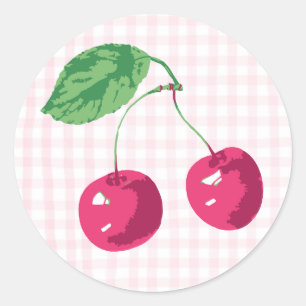 "Our Sweet Cherry" Roze & Groene Verjaardag Ronde Sticker