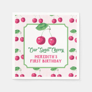 "Our Sweet Cherry" Roze & Groene Verjaardag Servet