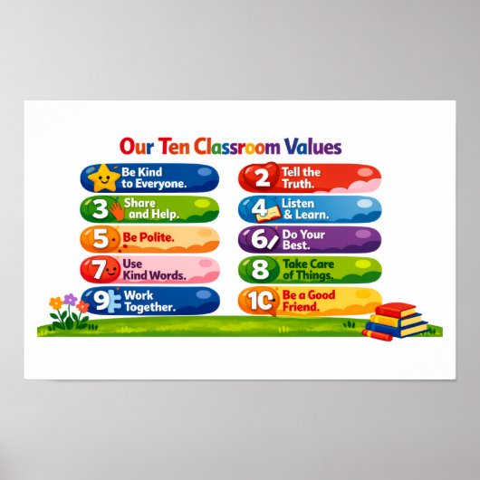 Our Ten Classroom Values - 11x17 Landscape Poster (Devant)