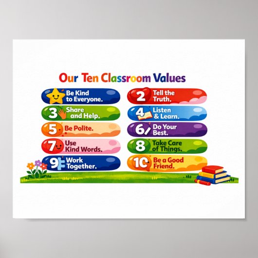 Our Ten Classroom Values – 8.5×11 Landscape Poster (Devant)