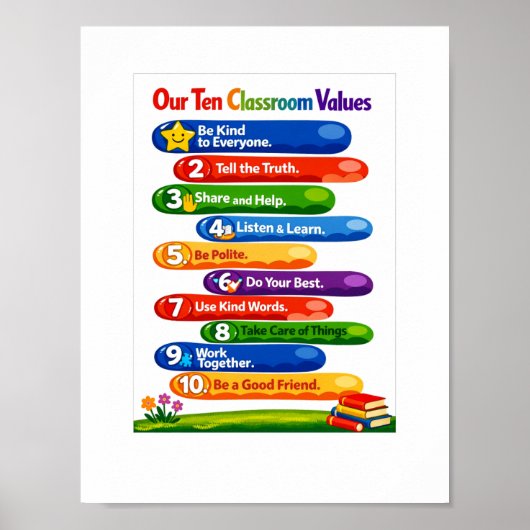Our Ten Classroom Values – 8.5×11 Portrait Poster (Devant)
