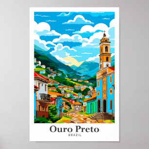 Ouro Preto Brazilië Art Vintage Travel Illustratie Poster