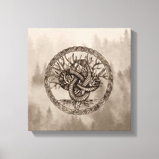 Ouroboros Celtic Knot with Tree of Life Sepia Canvas Afdruk (Voorkant)