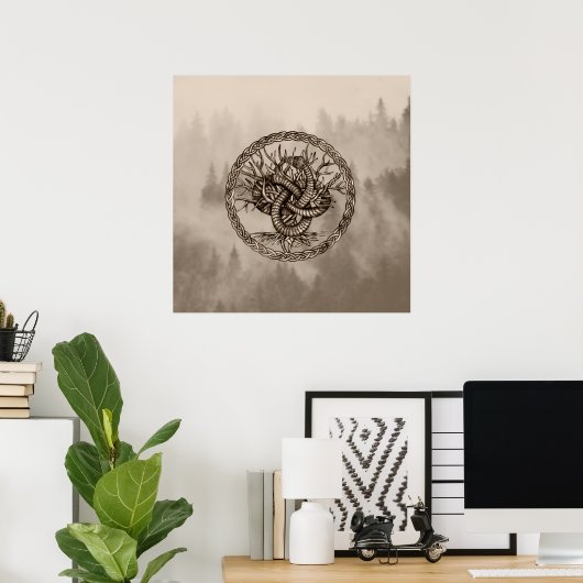 Ouroboros Celtic Knot with Tree of Life Sepia Poster (Thuiskantoor)