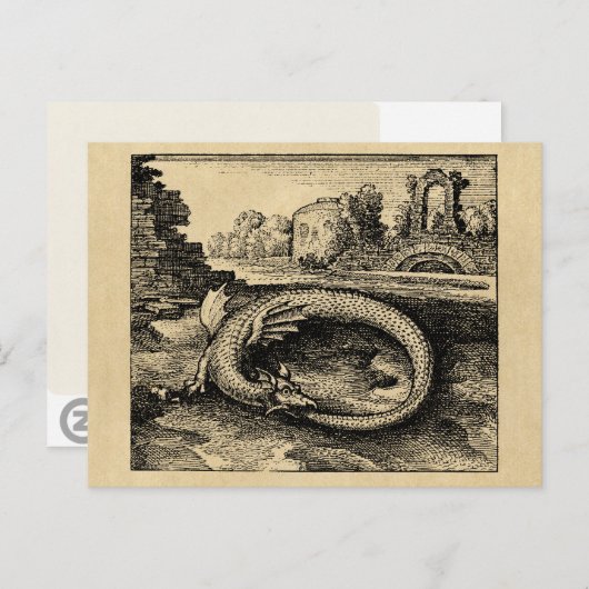 Ouroboros Dragon Biting it's Tail Sepia Briefkaart (Voorkant / Achterkant)