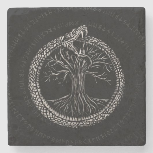 Ouroboros met levensboom stenen onderzetter (Voorkant)