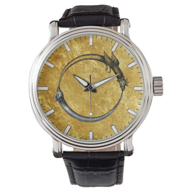 Ouroboros Snake & Dragon Gold Leaf Horloge (Voorkant)