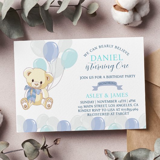 Ours 1er Anniversaire Invitation Ourson en peluche