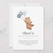 Ours avec 3 Ballons Bleus 1er Invitation anniversa (Devant)