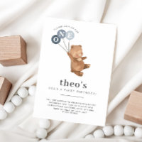 Ours avec 3 Ballons Bleus 1er Invitation anniversa