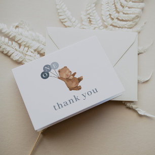 Ours avec 3 Ballons Bleus - Carte de remerciements