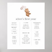 Ours avec 3 ballons roses Poster de jalon (Devant)