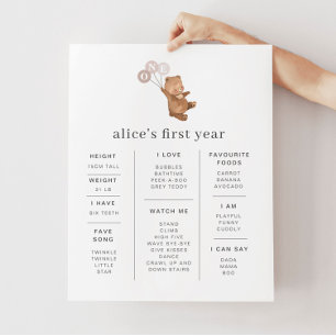 Ours avec 3 ballons roses Poster de jalon