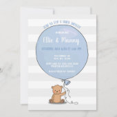 Ours avec Baby shower à ballon Invitation | Bleu (Devant)