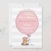 Ours avec Baby shower à ballon Invitation | Rose (Devant)