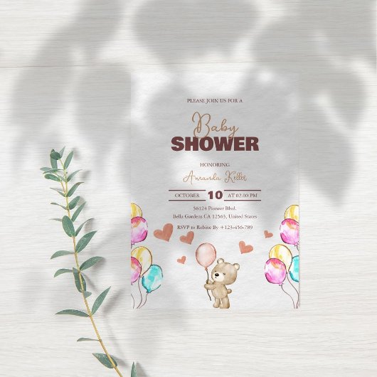 Ours avec ballons Baby shower Invitation