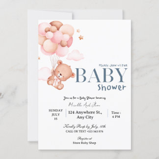 Ours Avec Ballons Volants Baby shower Invitation