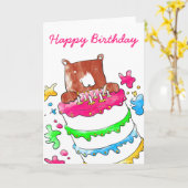 Ours avec carte d'anniversaire de gâteau (Fleur jaune)