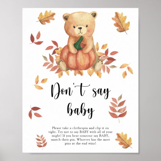 Ours avec citrouille - Ne dites pas bébé Affiche (Devant)