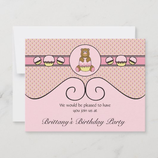 Ours Avec Diamants De Cupcake Rose Invitation (Devant)
