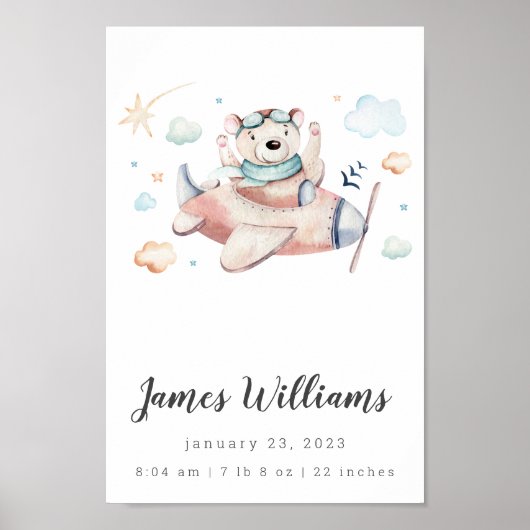 Ours Avion Bébé Statistiques de naissance Poster p (Devant)