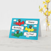 Ours Avions volants Carte d'anniversaire (Fleur jaune)