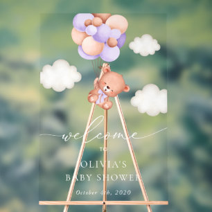 Ours, Ballons pourpres, Baby shower Bienvenue