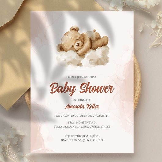 Ours Bébé Sleepy Invitation Baby shower neutre