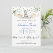 Ours Bleu Floral Verdure Baptême Girl Invitation (Debout devant)