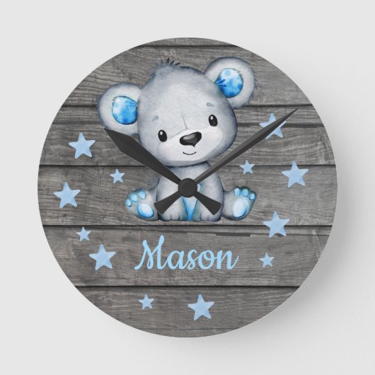 Ours Bleu Rustique Bois Acrylique Horloge Mur, Arr (Recto)