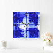 Ours bleu rustique carré horloge murale (Maison)