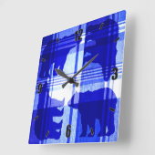 Ours bleu rustique carré horloge murale (Angle)