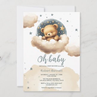 Ours bleu sur les nuages baby shower invitation