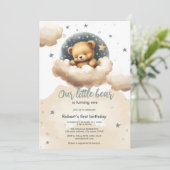 Ours bleu sur les nuages baby shower invitation (Debout devant)